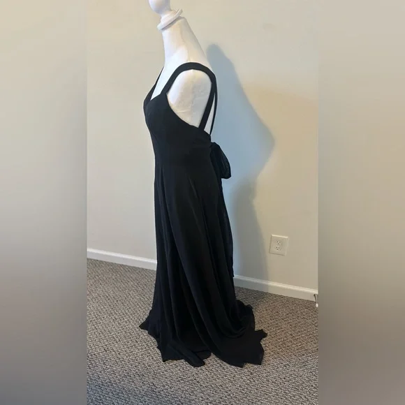 Azazie Black Julie Chiffon A-Line Bow Dress Size A6 - Picture 3 of 9